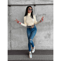 SPODNIE JEANSOWE SLIM FIT Z DZIURAMI NA KOLANACH OLAVOGA BUENA BLUE
