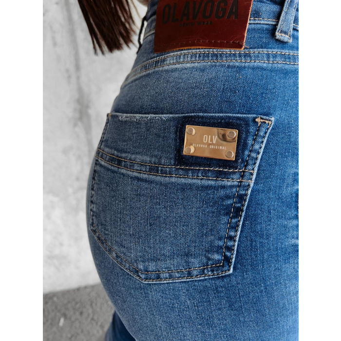 SPODNIE JEANSOWE SLIM FIT Z DZIURAMI NA KOLANACH OLAVOGA BUENA BLUE