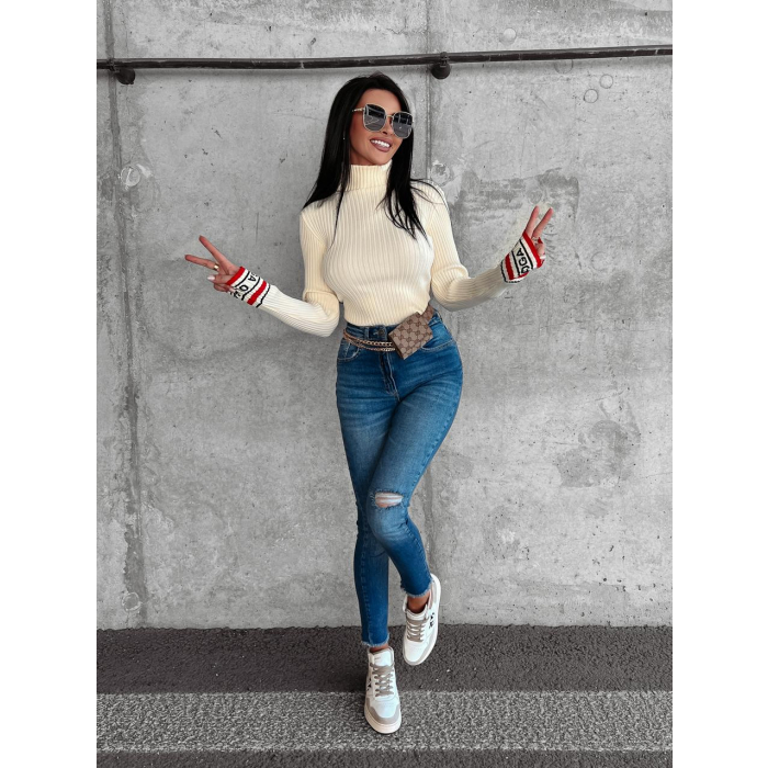 SPODNIE JEANSOWE SLIM FIT Z DZIURAMI NA KOLANACH OLAVOGA BUENA BLUE