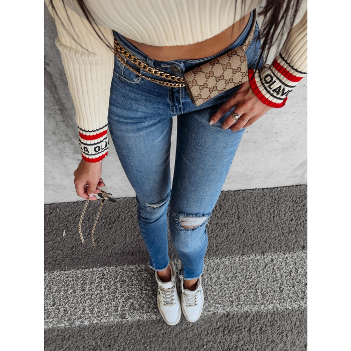 SPODNIE JEANSOWE SLIM FIT Z DZIURAMI NA KOLANACH OLAVOGA BUENA BLUE