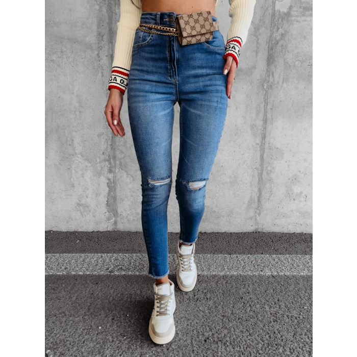 SPODNIE JEANSOWE SLIM FIT Z DZIURAMI NA KOLANACH OLAVOGA BUENA BLUE