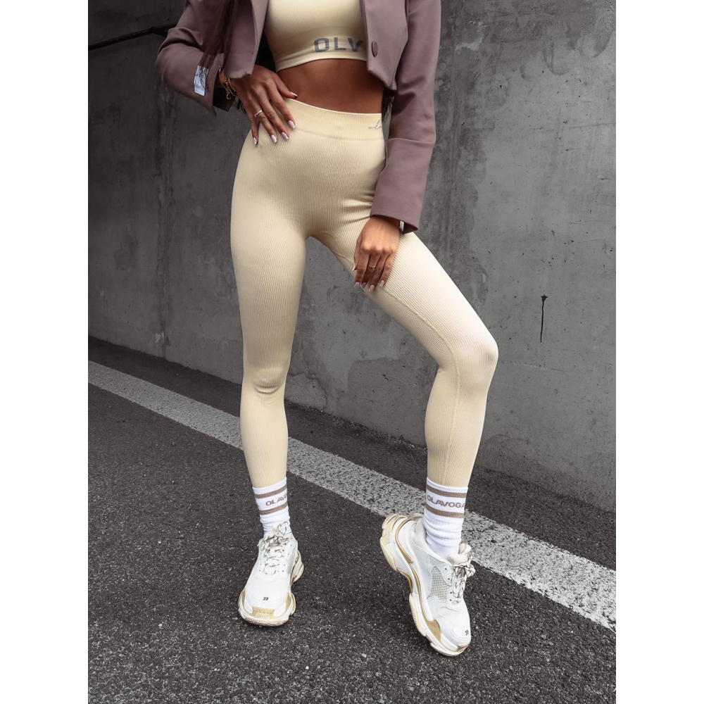 SPODNIE LEGGINSY PRĄŻKOWANE CLASIC BEGIE