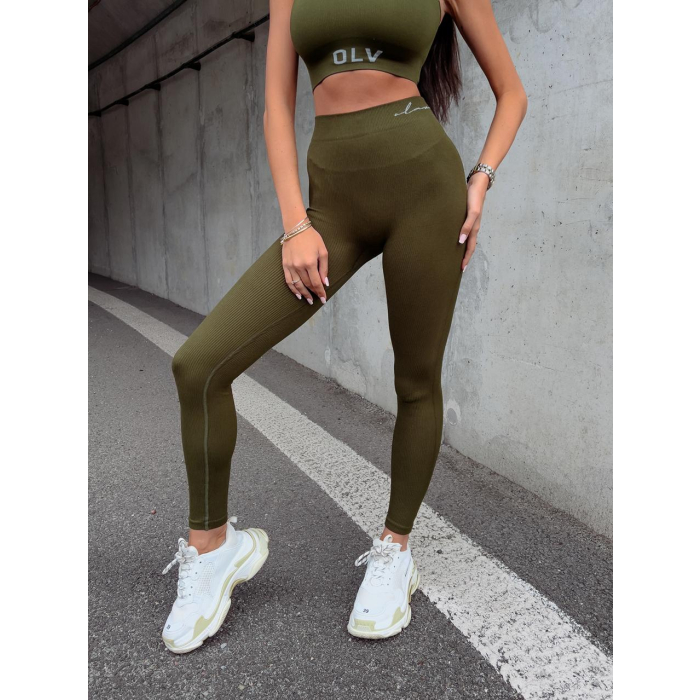 SPODNIE LEGGINSY PRĄŻKOWANE CLASIC KHAKI