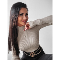 SWETER PRĄŻKOWANY HAFT OLAVOGA RIYA BEIGE