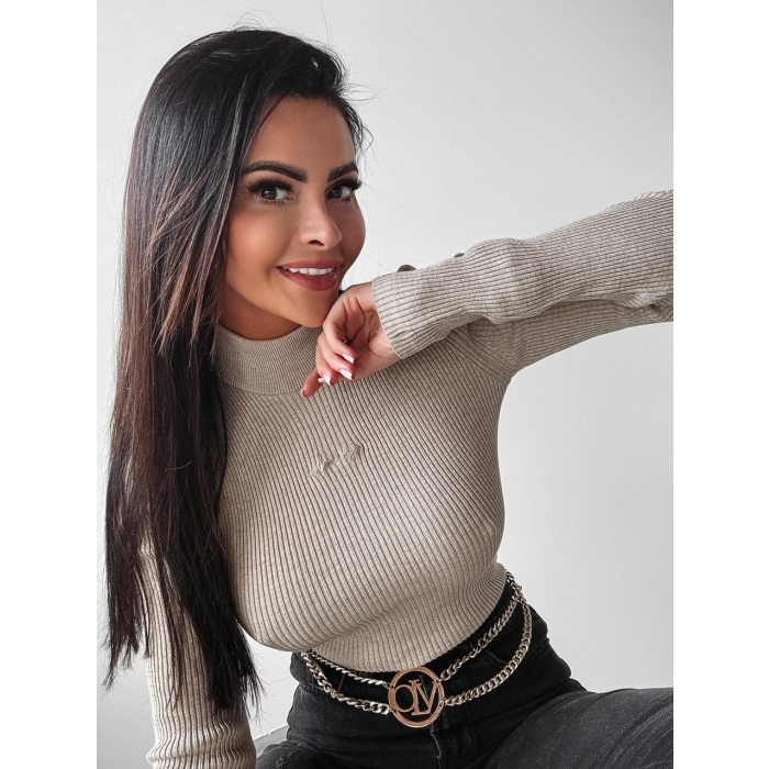 SWETER PRĄŻKOWANY HAFT OLAVOGA RIYA BEIGE