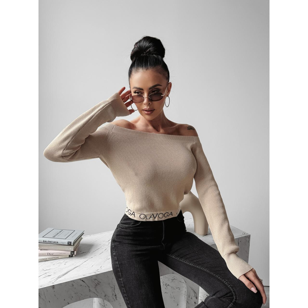 SWETER PRĄŻKOWANY LOGO OLAVOGA ART BEIGE