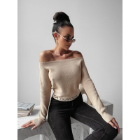 SWETER PRĄŻKOWANY LOGO OLAVOGA ART BEIGE