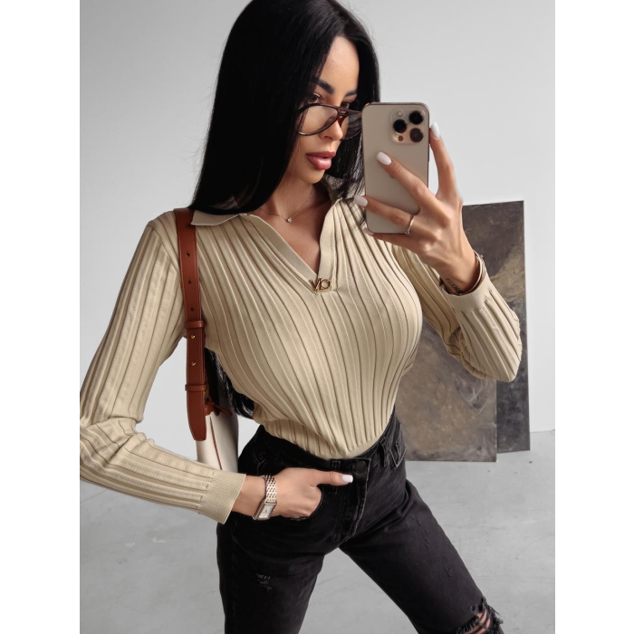 SWETER PRĄŻKOWANY OLAVOGA ANABEL BEIGE