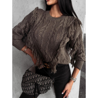 SWETER Z FRĘDZLAMI LAREN KHAKI