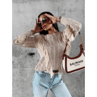 SWETER Z FRĘDZLAMI LAREN BEIGE