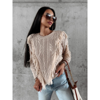 SWETER Z FRĘDZLAMI LAREN BEIGE