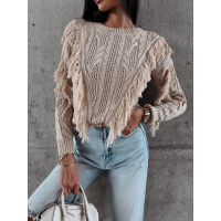 SWETER Z FRĘDZLAMI LAREN BEIGE