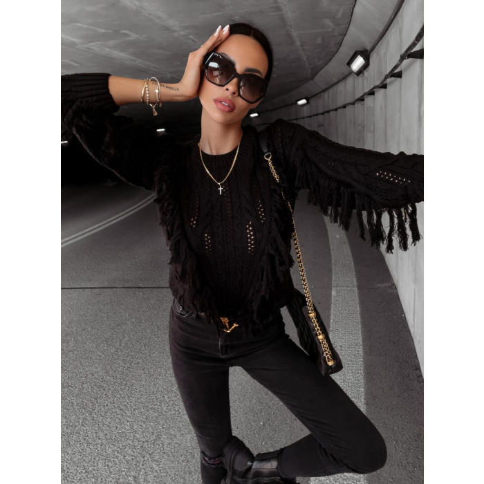 SWETER Z FRĘDZLAMI LAREN BLACK