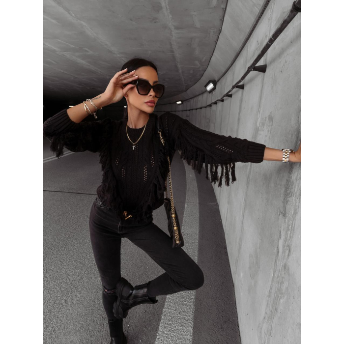 SWETER Z FRĘDZLAMI LAREN BLACK