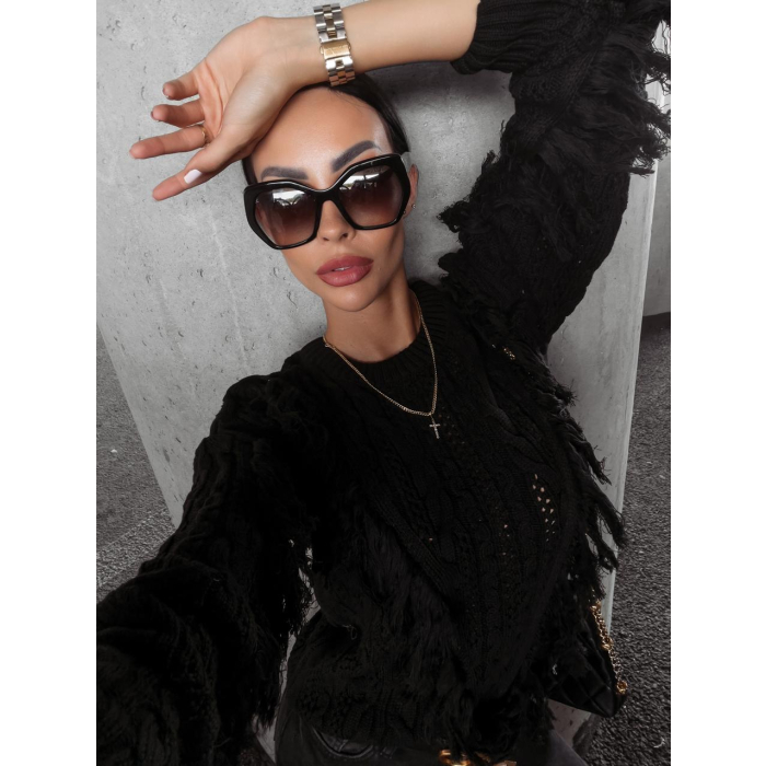 SWETER Z FRĘDZLAMI LAREN BLACK