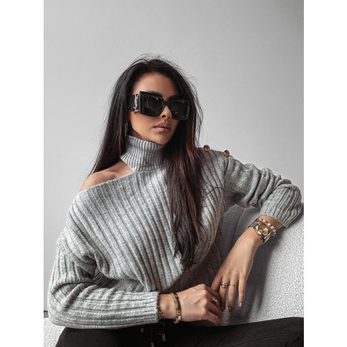 SWETER Z GOLFEM Z WYCIĘCIEM NA RAMIENIU GUZIKI OLAVOGA ASHLEY GRAY