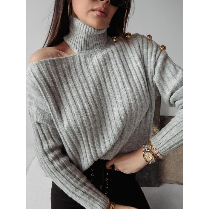 SWETER Z GOLFEM Z WYCIĘCIEM NA RAMIENIU GUZIKI OLAVOGA ASHLEY GRAY