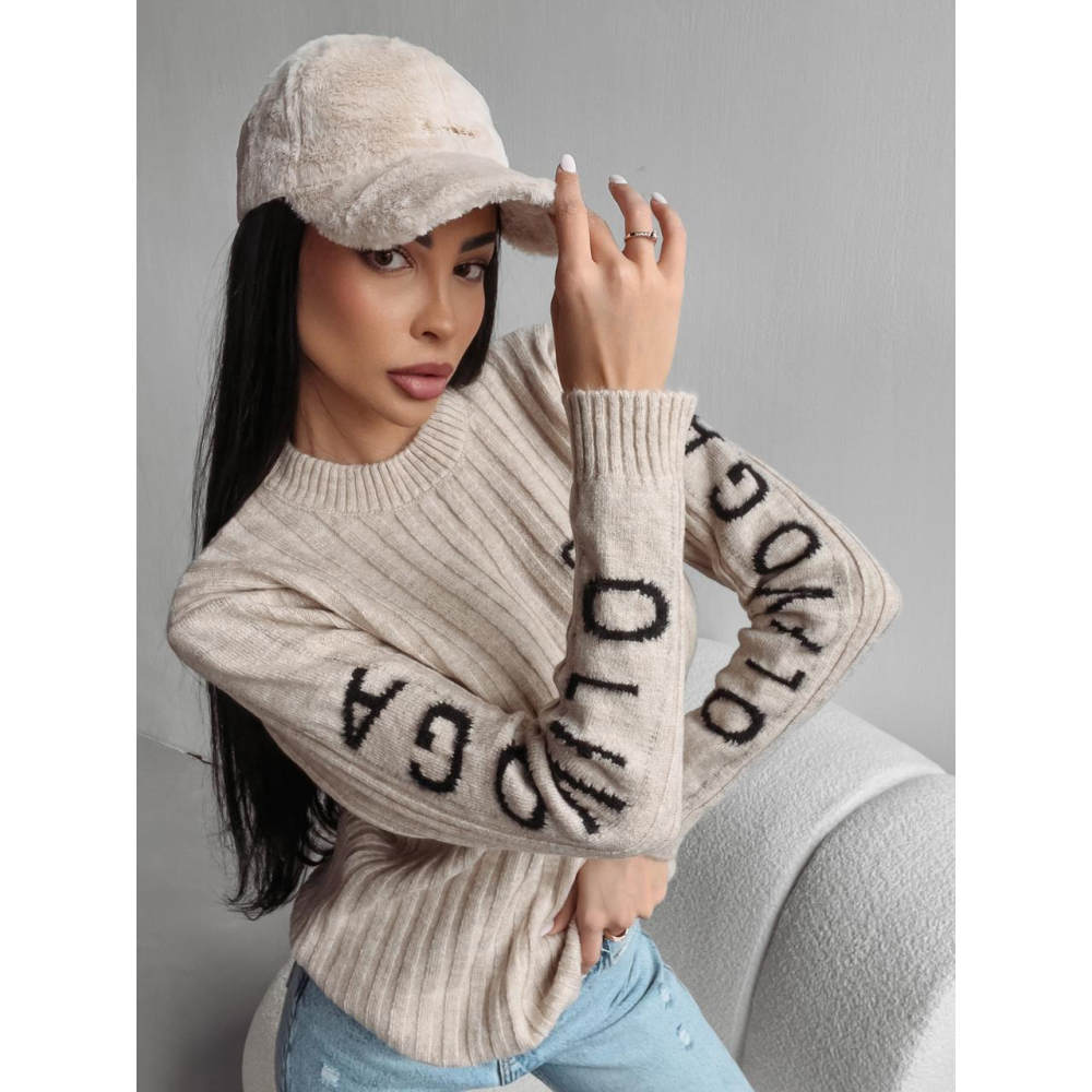 SWETER Z OLAVOGA NA RĘKAWIE MILLY BEIGE