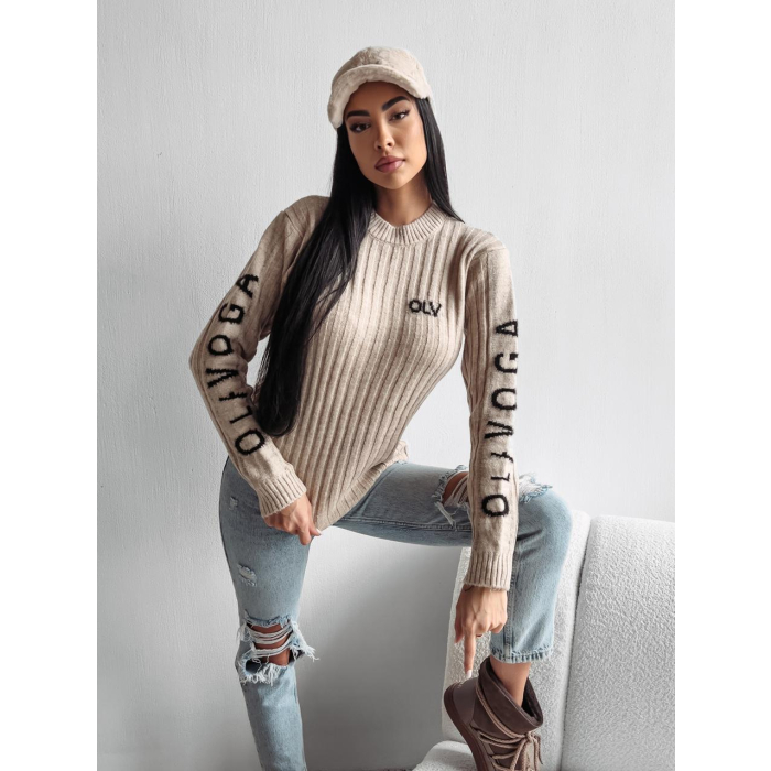 SWETER Z OLAVOGA NA RĘKAWIE MILLY BEIGE