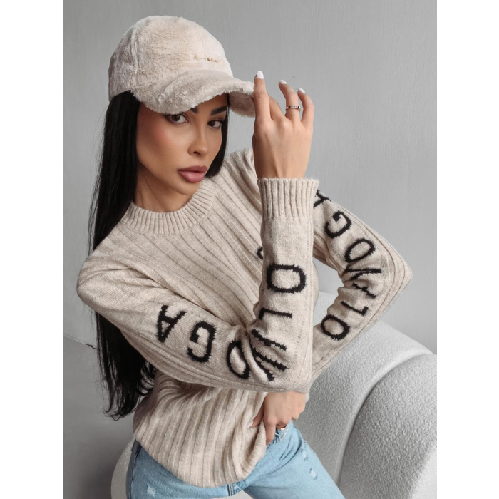 SWETER Z OLAVOGA NA RĘKAWIE MILLY BEIGE