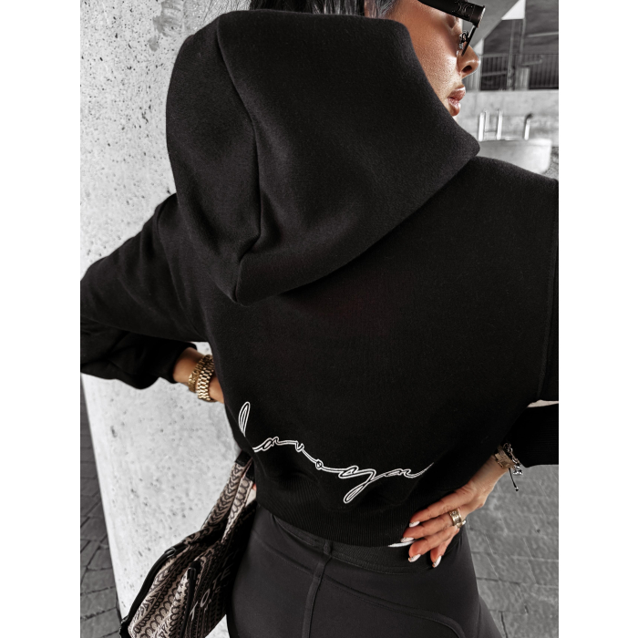 BLUZA DRESOWA BAWEŁNIANA DAMSKA Z KAPTUREM OLAVOGA PIANCA BLACK