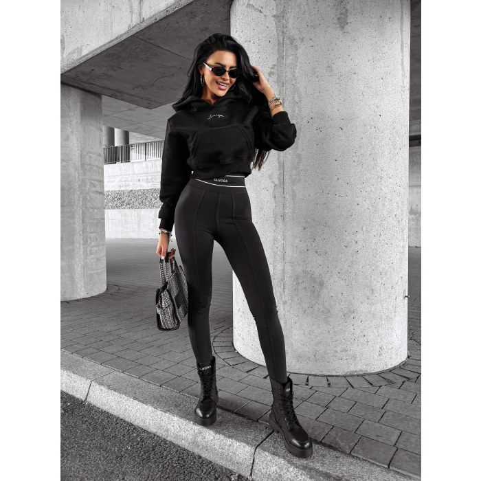 BLUZA DRESOWA BAWEŁNIANA DAMSKA Z KAPTUREM OLAVOGA PIANCA BLACK