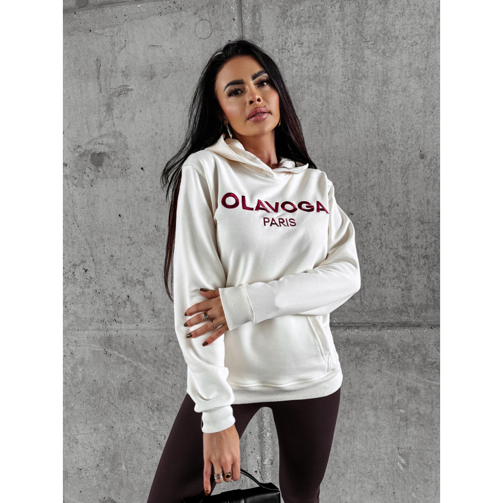 BLUZA DRESOWA DAMSKA BAWEŁNIANA HOODIE HAFT OLAVOGA HATIA ECRU