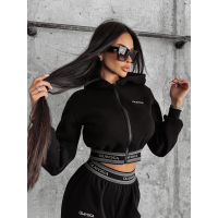 BLUZA DRESOWA DAMSKA BAWEŁNIANA NA ZAMEK GUMA HAFT OLAVOGA TRASI BLACK