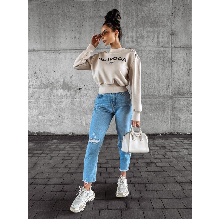 BLUZA DRESOWA DAMSKA HOODIE OLAVOGA POGALI BEIGIE