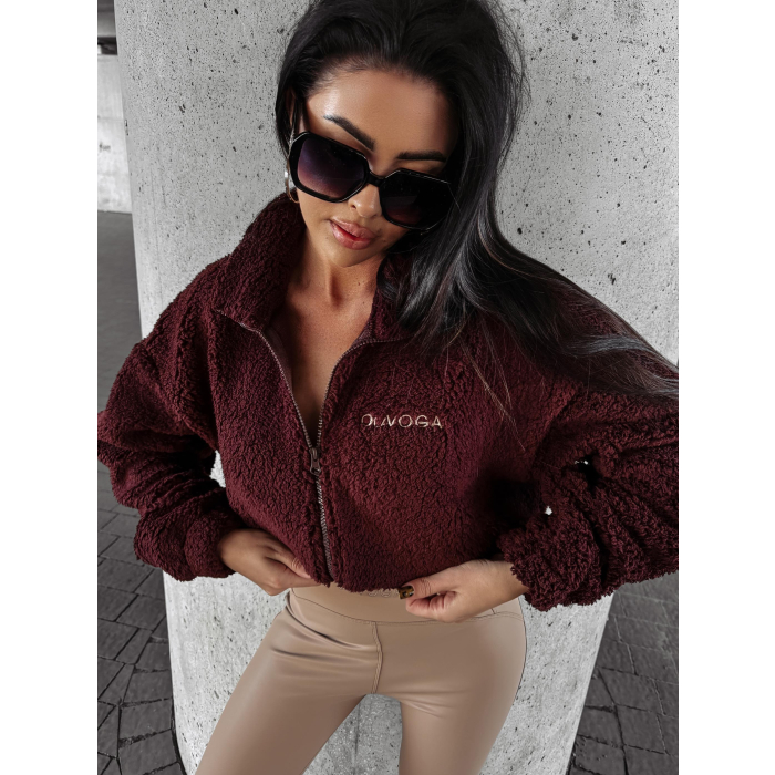 BLUZA DRESOWA DAMSKA NA ZAMEK BARANEK HAFT OLAVOGA PERCHA BROWN