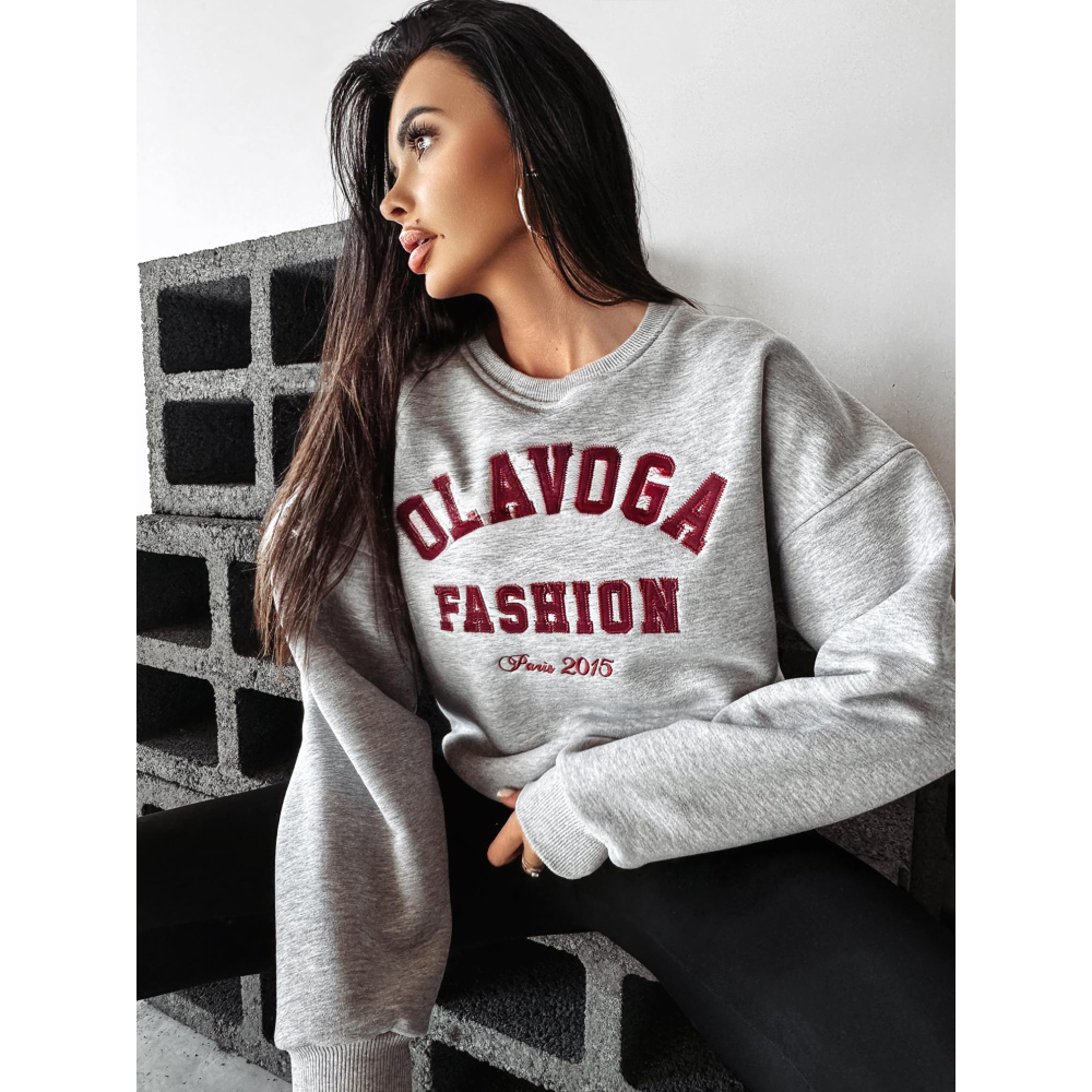 BLUZA DRESOWA DAMSKA OVERSIZE HAFT OLAVOGA MARIGOLD GRAY