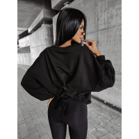 BLUZA DRESOWA Z WISKOZY Z WIAZANIEM Z TYŁU HAFT OLAVOGA DIORA BLACK