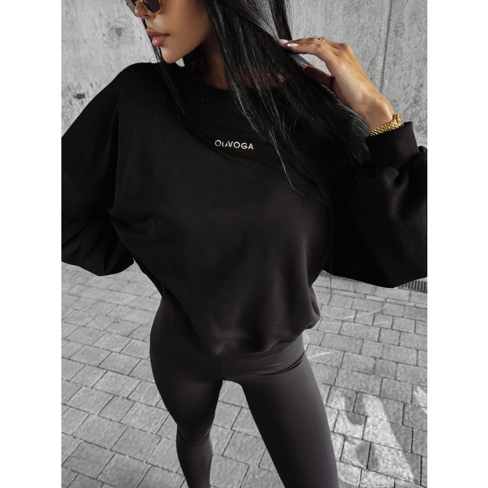 BLUZA DRESOWA Z WISKOZY Z WIAZANIEM Z TYŁU HAFT OLAVOGA DIORA BLACK