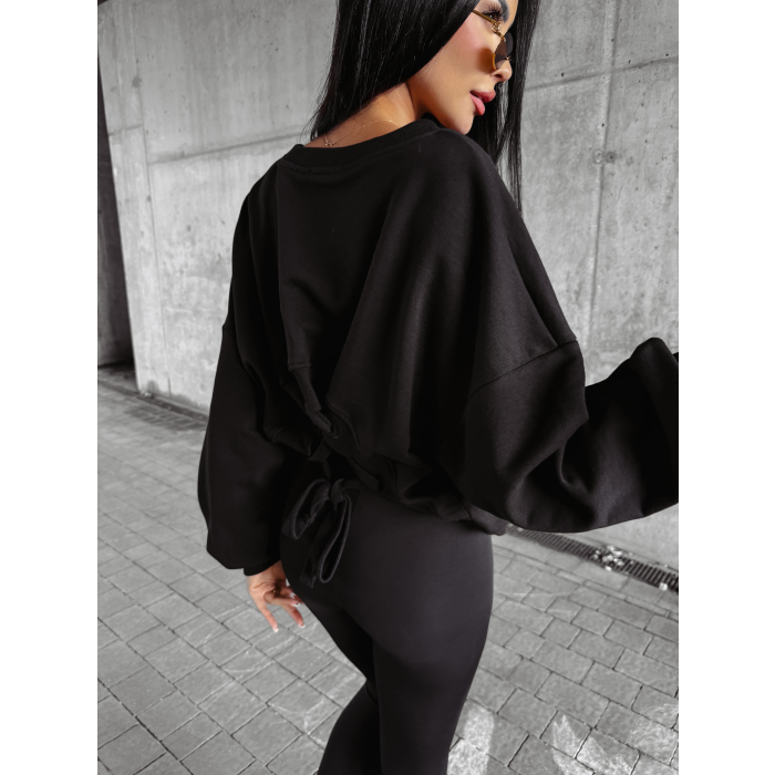 BLUZA DRESOWA Z WISKOZY Z WIAZANIEM Z TYŁU HAFT OLAVOGA DIORA BLACK