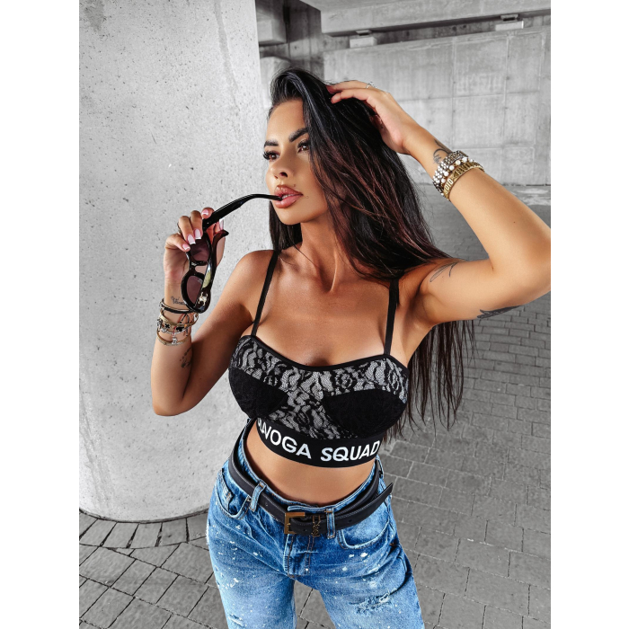 BLUZKA DAMSKA CROP TOP KORONKA OLAVOGA FLAY BLACK