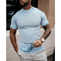 BLUZKA T-SHIRT MĘSKI SWETERKOWY PÓŁGOLF LOGO OLAVOGA MEN NECK BLUE