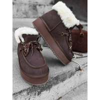 BUTY DAMSKIE ŚNIEGOWCE SKÓRA NATURALNA FUTERKO OLAVOGA SHOES VITTY BROWN