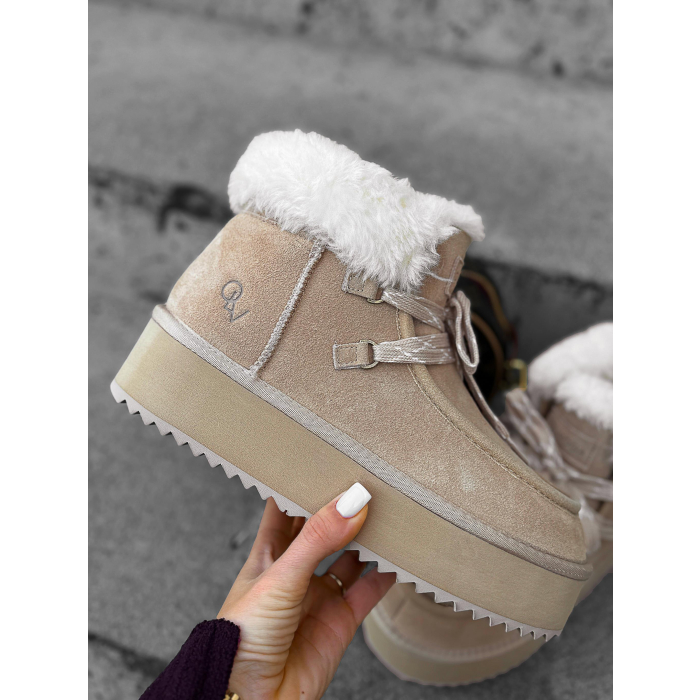 BUTY DAMSKIE ŚNIEGOWCE SKÓRA NATURALNA FUTERKO OLAVOGA SHOES VITTY BEIGIE