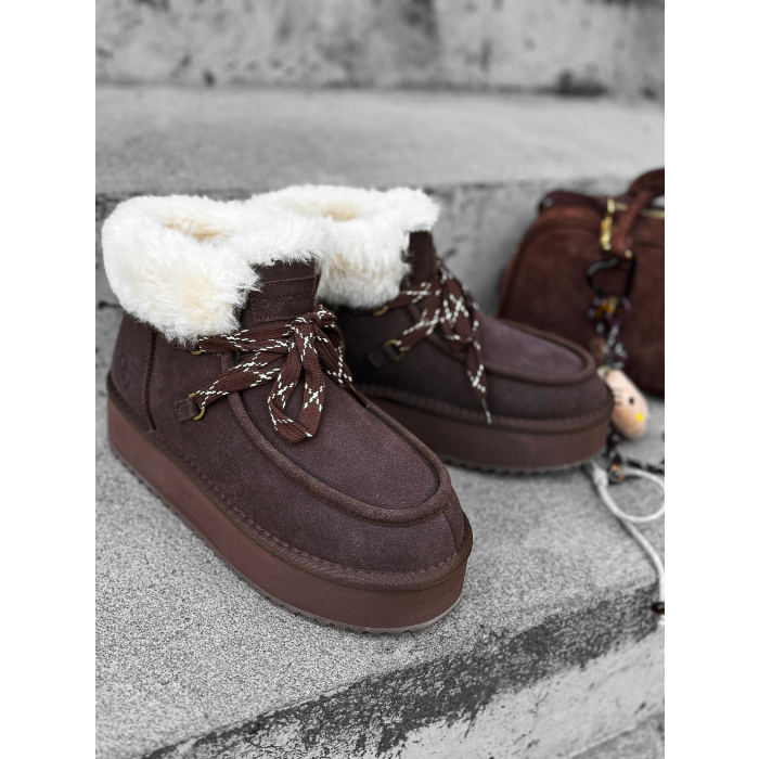 BUTY DAMSKIE ŚNIEGOWCE SKÓRA NATURALNA FUTERKO OLAVOGA SHOES VITTY BROWN