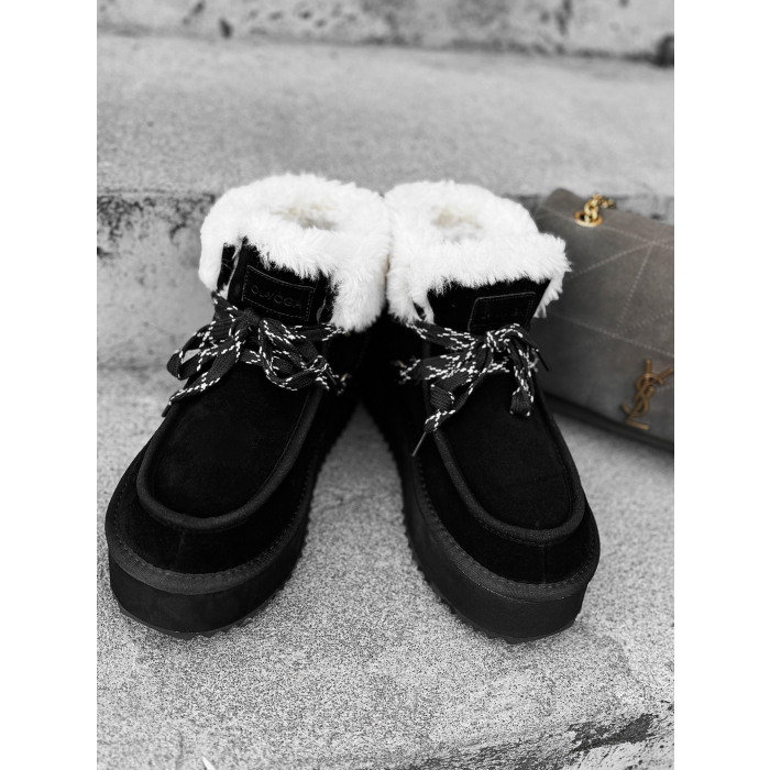 BUTY DAMSKIE ŚNIEGOWCE SKÓRA NATURALNA FUTERKO OLAVOGA SHOES VITTY BLACK