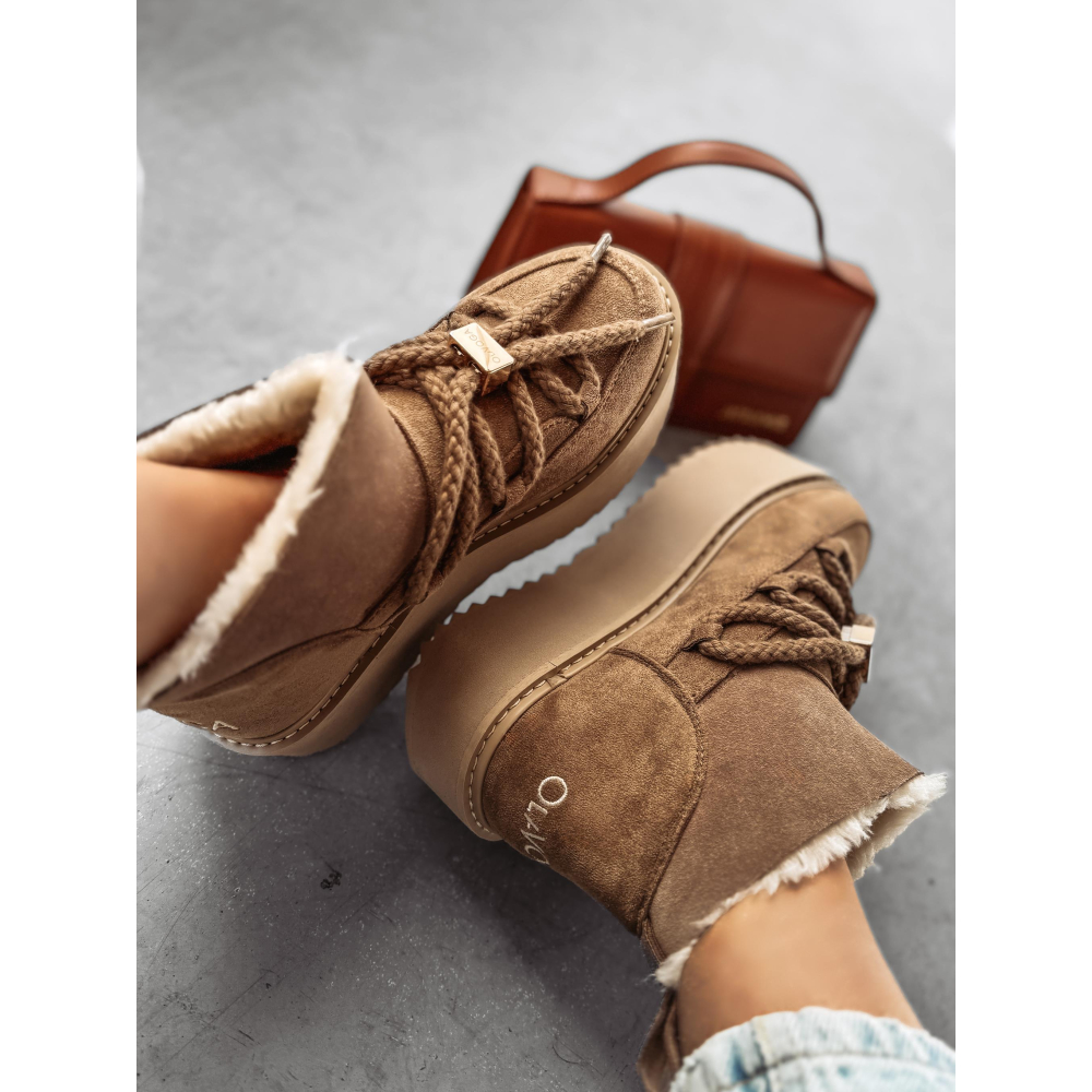 BUTY DAMSKIE ŚNIEGOWCE SKÓRZANE FUTERKO OLAVOGA SHOES GRANDA BEIGIE