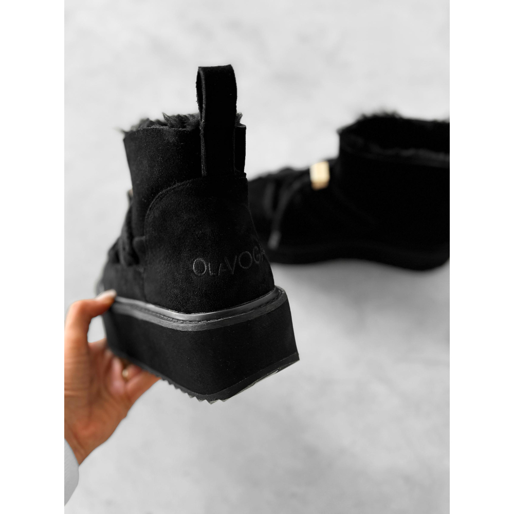 BUTY DAMSKIE ŚNIEGOWCE SKÓRZANE FUTERKO OLAVOGA SHOES GRANDA BLACK