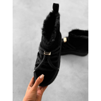 BUTY DAMSKIE ŚNIEGOWCE SKÓRZANE FUTERKO OLAVOGA SHOES GRANDA BLACK