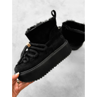 BUTY DAMSKIE ŚNIEGOWCE SKÓRZANE FUTERKO OLAVOGA SHOES GRANDA BLACK