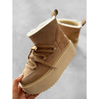 BUTY DAMSKIE ŚNIEGOWCE SKÓRZANE FUTERKO OLAVOGA SHOES GRANDA BEIGIE