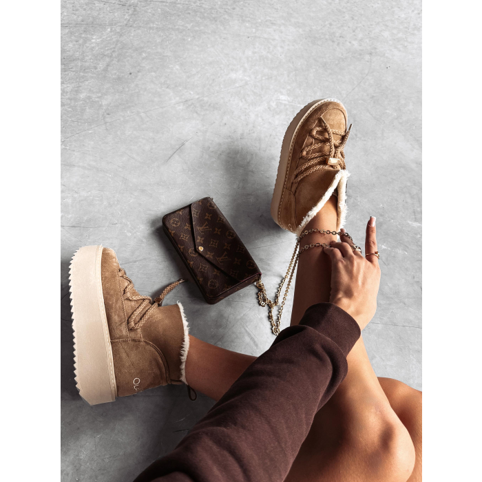 BUTY DAMSKIE ŚNIEGOWCE SKÓRZANE FUTERKO OLAVOGA SHOES GRANDA BEIGIE