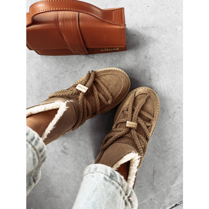 BUTY DAMSKIE ŚNIEGOWCE SKÓRZANE FUTERKO OLAVOGA SHOES GRANDA BEIGIE