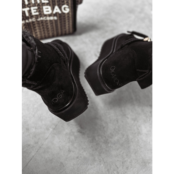 BUTY DAMSKIE ŚNIEGOWCE SKÓRZANE FUTERKO OLAVOGA SHOES GRANDA BLACK