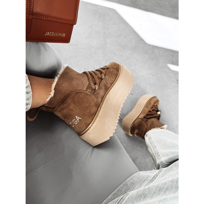 BUTY DAMSKIE ŚNIEGOWCE SKÓRZANE FUTERKO OLAVOGA SHOES GRANDA BEIGIE