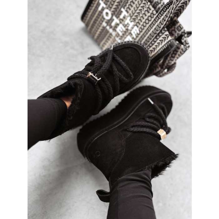 BUTY DAMSKIE ŚNIEGOWCE SKÓRZANE FUTERKO OLAVOGA SHOES GRANDA BLACK